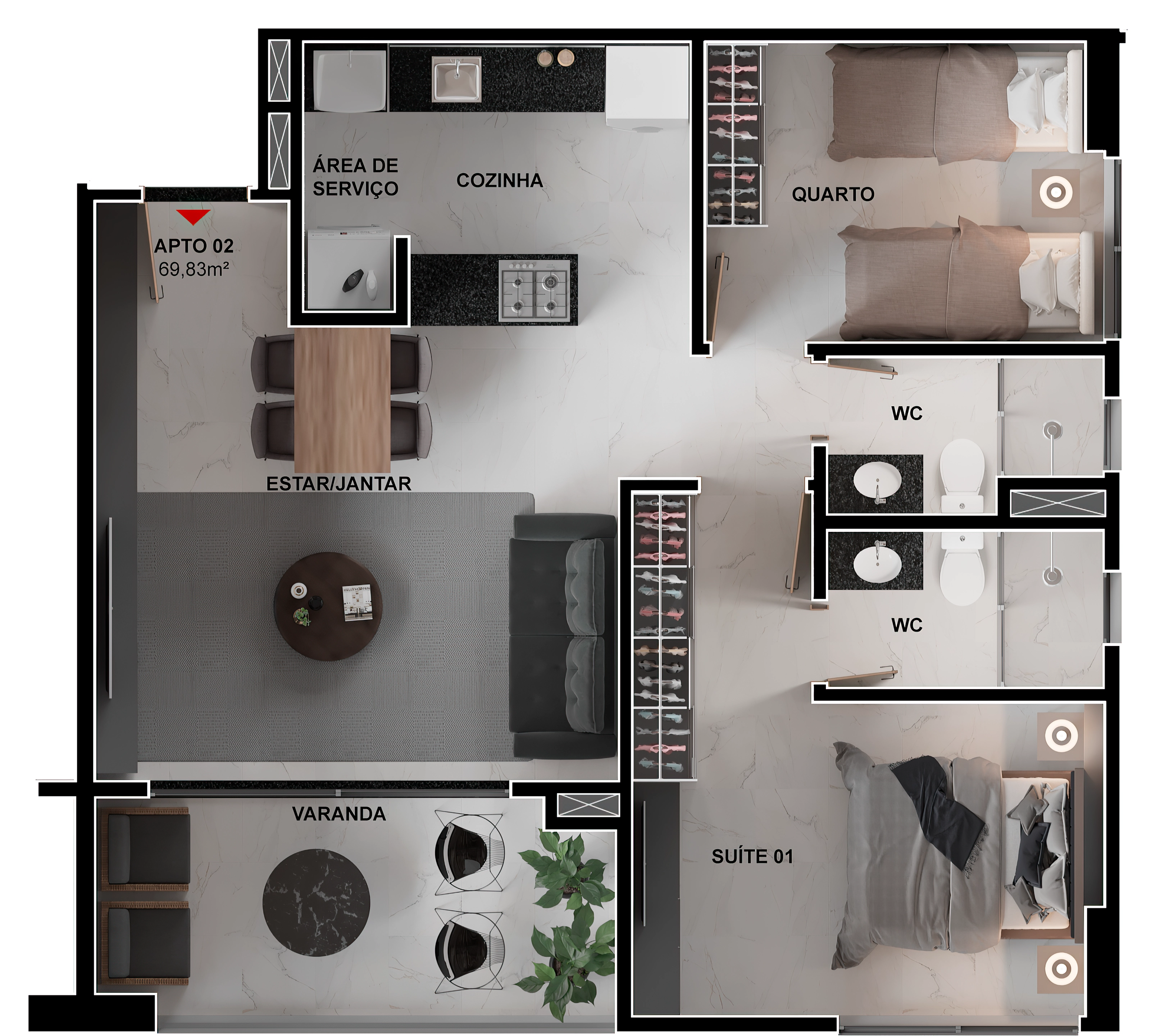 Apartamento de 69m²